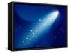 Comet on Dark Blue Sky with Small Sparkling Stars. Raster Version.-annanurrka-Framed Stretched Canvas