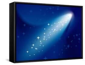 Comet on Dark Blue Sky with Small Sparkling Stars. Raster Version.-annanurrka-Framed Stretched Canvas