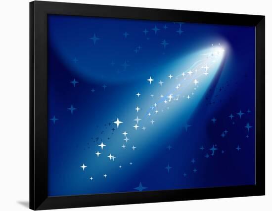 Comet on Dark Blue Sky with Small Sparkling Stars. Raster Version.-annanurrka-Framed Photographic Print