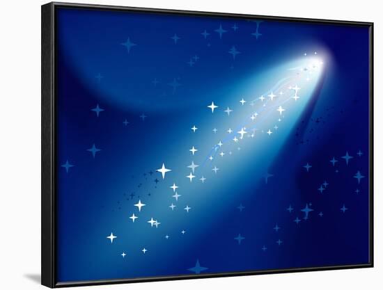 Comet on Dark Blue Sky with Small Sparkling Stars. Raster Version.-annanurrka-Framed Photographic Print