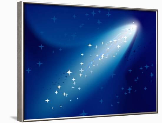 Comet on Dark Blue Sky with Small Sparkling Stars. Raster Version.-annanurrka-Framed Photographic Print