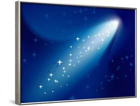 Comet on Dark Blue Sky with Small Sparkling Stars. Raster Version.-annanurrka-Framed Photographic Print