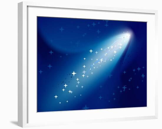 Comet on Dark Blue Sky with Small Sparkling Stars. Raster Version.-annanurrka-Framed Photographic Print