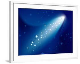 Comet on Dark Blue Sky with Small Sparkling Stars. Raster Version.-annanurrka-Framed Photographic Print