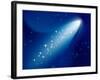 Comet on Dark Blue Sky with Small Sparkling Stars. Raster Version.-annanurrka-Framed Photographic Print