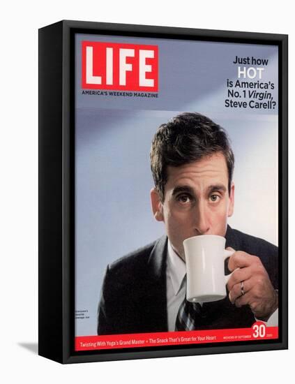 Comic Actor Steve Carell Drinking from a Cup, September 30, 2005-Chris Buck-Framed Stretched Canvas
