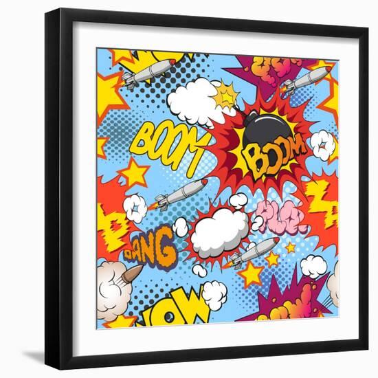 Comic Book Explosion Pattern, Vector Illustration-RomanYa-Framed Art Print