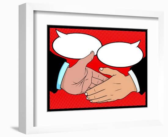 Comic Book Handshake-jorgenmac-Framed Art Print