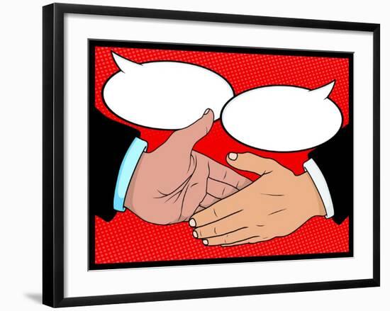 Comic Book Handshake-jorgenmac-Framed Art Print