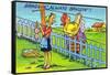 Comic Cartoon - Bragging, Always Bragging; Women Hang Different Sized Bra on Line-Lantern Press-Framed Stretched Canvas