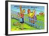 Comic Cartoon - Bragging, Always Bragging; Women Hang Different Sized Bra on Line-Lantern Press-Framed Art Print