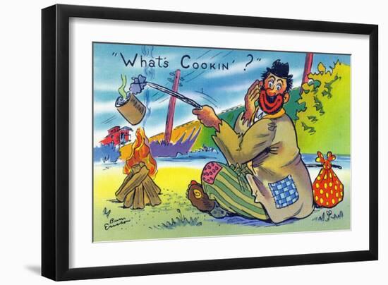 Comic Cartoon - Bum Cooking A Can; What's Cookin?-Lantern Press-Framed Art Print