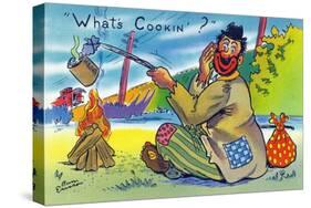 Comic Cartoon - Bum Cooking A Can; What's Cookin?-Lantern Press-Stretched Canvas
