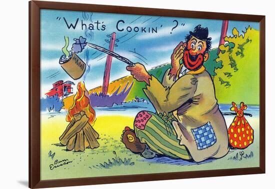 Comic Cartoon - Bum Cooking A Can; What's Cookin?-Lantern Press-Framed Art Print