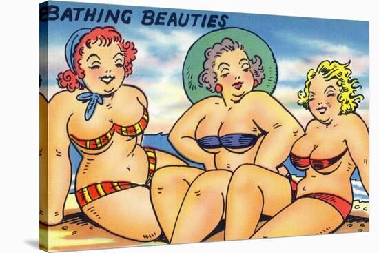 Comic Cartoon - Busty Bathing Beauties-Lantern Press-Stretched Canvas