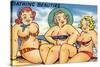 Comic Cartoon - Busty Bathing Beauties-Lantern Press-Stretched Canvas