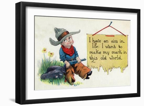 Comic Cartoon - Cowboy Has an Aim in Like, Wants to Make His Mark-Lantern Press-Framed Art Print