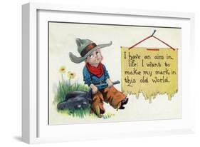 Comic Cartoon - Cowboy Has an Aim in Like, Wants to Make His Mark-Lantern Press-Framed Art Print