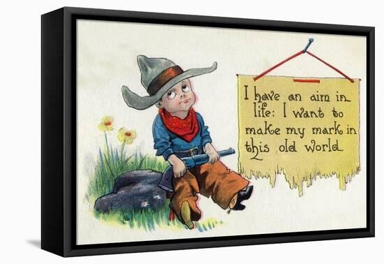 Comic Cartoon - Cowboy Has an Aim in Like, Wants to Make His Mark-Lantern Press-Framed Stretched Canvas