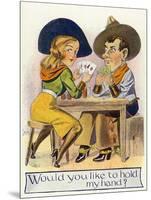 Comic Cartoon - Cowgirl and Cowboy Playing Poker, Cowgirl Wants You to Hold Her Hand-Lantern Press-Mounted Art Print