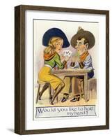 Comic Cartoon - Cowgirl and Cowboy Playing Poker, Cowgirl Wants You to Hold Her Hand-Lantern Press-Framed Art Print