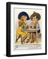 Comic Cartoon - Cowgirl and Cowboy Playing Poker, Cowgirl Wants You to Hold Her Hand-Lantern Press-Framed Art Print