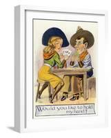 Comic Cartoon - Cowgirl and Cowboy Playing Poker, Cowgirl Wants You to Hold Her Hand-Lantern Press-Framed Art Print