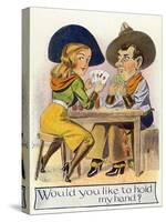 Comic Cartoon - Cowgirl and Cowboy Playing Poker, Cowgirl Wants You to Hold Her Hand-Lantern Press-Stretched Canvas