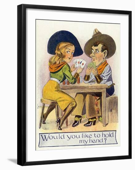 Comic Cartoon - Cowgirl and Cowboy Playing Poker, Cowgirl Wants You to Hold Her Hand-Lantern Press-Framed Art Print