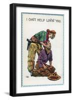 Comic Cartoon - Cowgirl Holds Cowboy by Neck; I Can't Help Lovin' You-Lantern Press-Framed Art Print