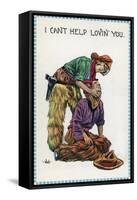 Comic Cartoon - Cowgirl Holds Cowboy by Neck; I Can't Help Lovin' You-Lantern Press-Framed Stretched Canvas