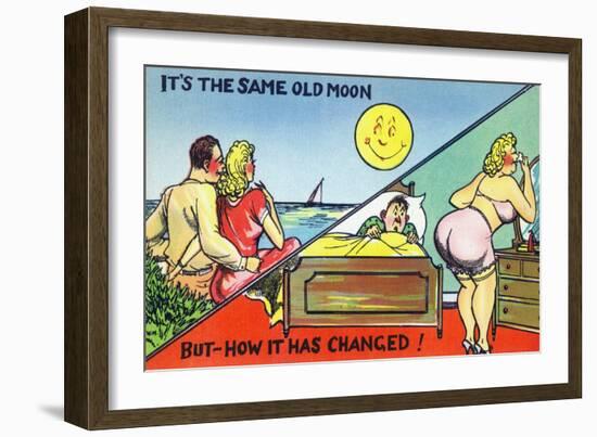 Comic Cartoon - Cute Couple; Same Old Moon, How it Has Changed-Lantern Press-Framed Art Print