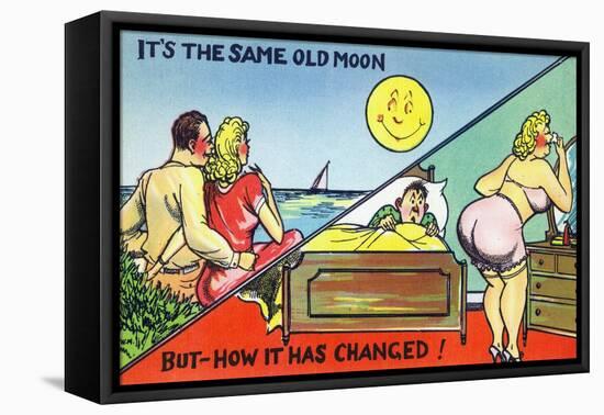 Comic Cartoon - Cute Couple; Same Old Moon, How it Has Changed-Lantern Press-Framed Stretched Canvas