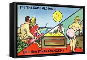 Comic Cartoon - Cute Couple; Same Old Moon, How it Has Changed-Lantern Press-Framed Stretched Canvas