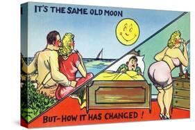 Comic Cartoon - Cute Couple; Same Old Moon, How it Has Changed-Lantern Press-Stretched Canvas