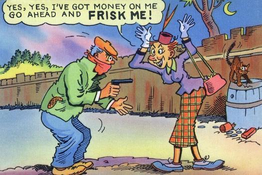 Comic Cartoon - Dirty Old Lady Wants Robber to Frisk Her' Prints - Lantern Press Comic Cartoon - Dirty Old Lady Wants Robber to Frisk Her' Prints - Lantern Press