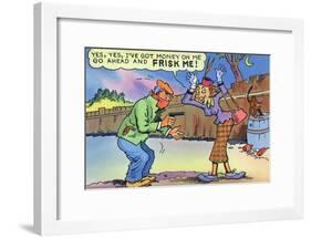 Comic Cartoon - Dirty Old Lady Wants Robber to Frisk Her-Lantern Press-Framed Art Print