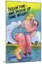 Comic Cartoon - Feelin' Fine and Picking Up Weight; Man Lifts Big Girl-Lantern Press-Mounted Art Print