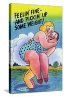 Comic Cartoon - Feelin' Fine and Picking Up Weight; Man Lifts Big Girl-Lantern Press-Stretched Canvas