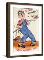Comic Cartoon - Hi Jerk, Still Slinging It; Man Shoveling Poo-Lantern Press-Framed Art Print