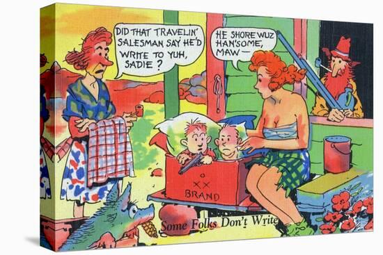 Comic Cartoon - Hillbillies; Mom Asking Daughter if the Travelin' Salesman Would Write-Lantern Press-Stretched Canvas
