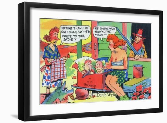 Comic Cartoon - Hillbillies; Mom Asking Daughter if the Travelin' Salesman Would Write-Lantern Press-Framed Art Print