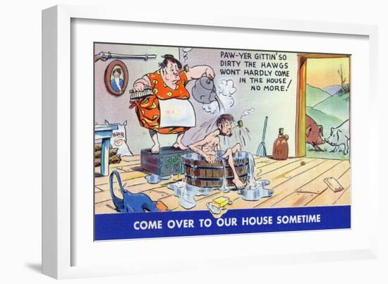 Comic Cartoon - Hillbillies; Pa Gets so Dirty, the Hogs Won't Stay inside-Lantern Press-Framed Art Print