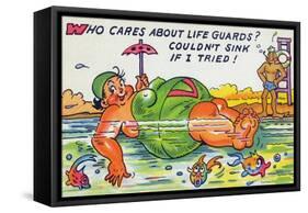 Comic Cartoon - Large Lady Doesn't Need Lifeguards, She Won't Sink-Lantern Press-Framed Stretched Canvas