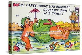 Comic Cartoon - Large Lady Doesn't Need Lifeguards, She Won't Sink-Lantern Press-Stretched Canvas
