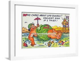 Comic Cartoon - Large Lady Doesn't Need Lifeguards, She Won't Sink-Lantern Press-Framed Art Print