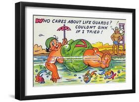 Comic Cartoon - Large Lady Doesn't Need Lifeguards, She Won't Sink-Lantern Press-Framed Art Print