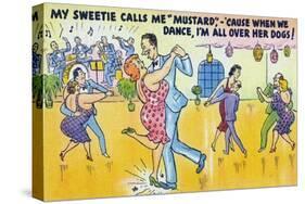 Comic Cartoon - Man Says He's Called Mustard Cause When Dancing, He's All over the Dogs-Lantern Press-Stretched Canvas