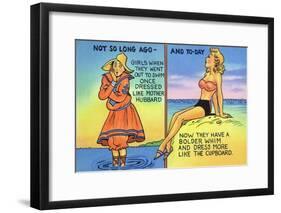 Comic Cartoon - Mother Hubbard Pun; Girls at the Beach Used to Dress Like Mother Hubbard-Lantern Press-Framed Art Print