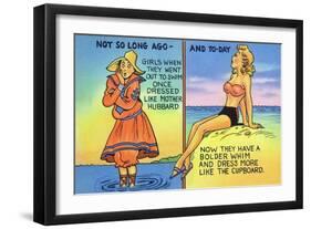 Comic Cartoon - Mother Hubbard Pun; Girls at the Beach Used to Dress Like Mother Hubbard-Lantern Press-Framed Art Print